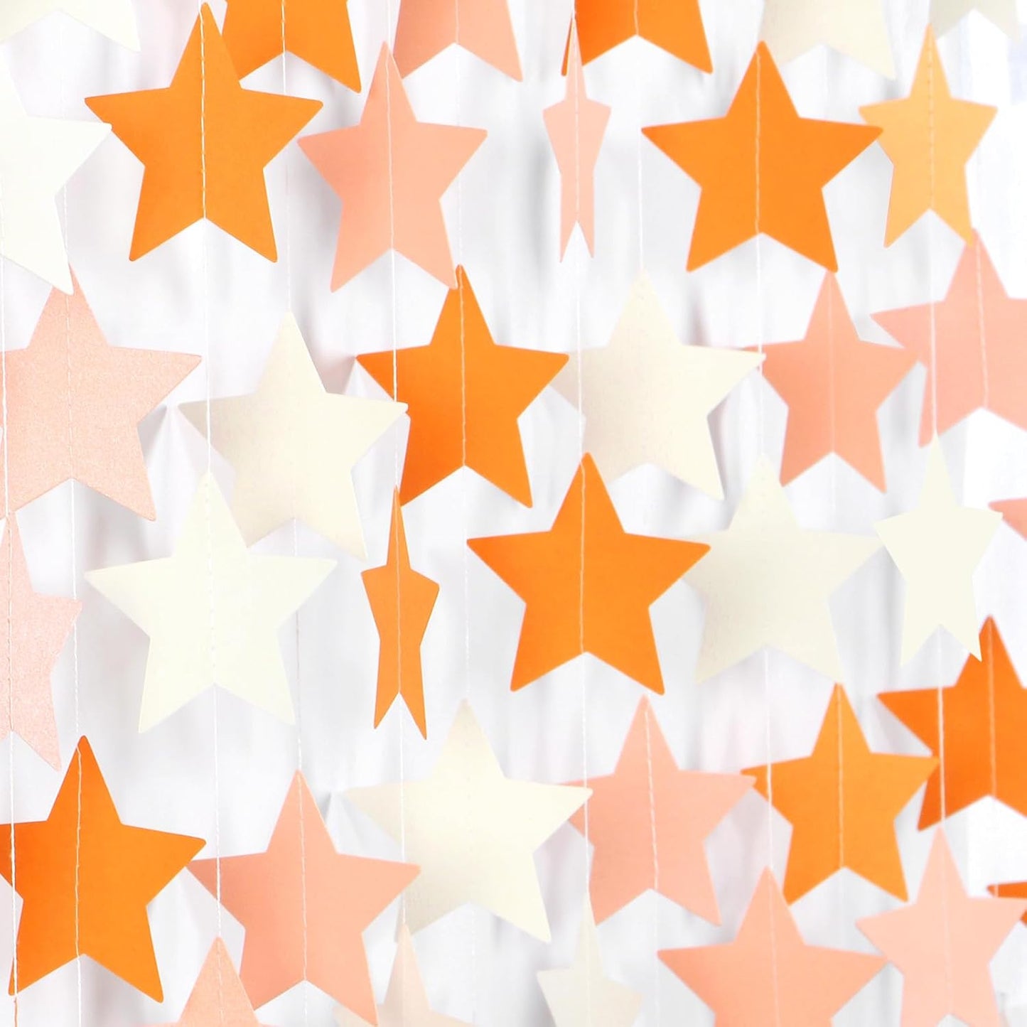 Orange-Beige Peach Party-Decorations Star Garland - 62ft Boho Fall Autumn Streamers Hanging Banner,Thanksgiving Harvest Twinkle Twinkle Little Star Baby Bridal Shower Wedding Engagement Decor Hugtmr