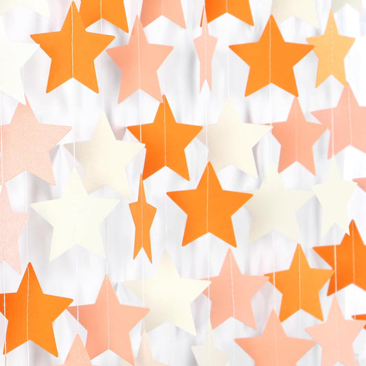 Orange-Beige Peach Party-Decorations Star Garland - 62ft Boho Fall Autumn Streamers Hanging Banner,Thanksgiving Harvest Twinkle Twinkle Little Star Baby Bridal Shower Wedding Engagement Decor Hugtmr