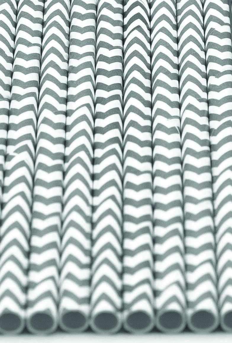 Pack of 300 Gray Chevron Biodegradable 4-Ply Paper Drinking Straws (Compostable, Non-toxic, BPA-free)