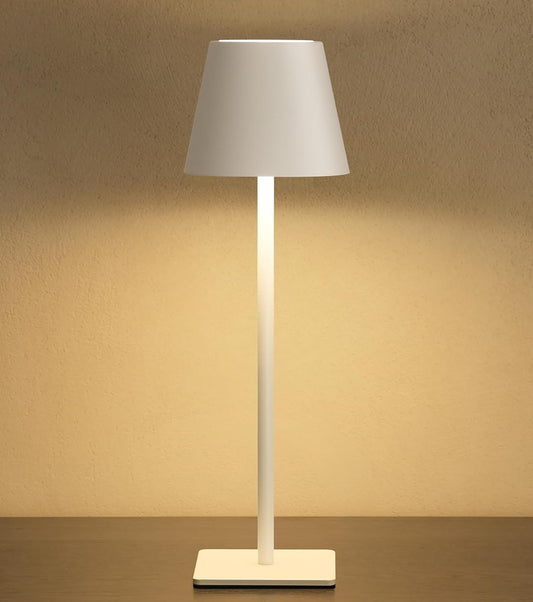 UME Cordless Table Lamp, Battery Operated Lamp - Portable Waterproof Rechargeable Table Lamp w/ 3 Color Temps & Stepless Dimming for Dinner, Desk, Cafe, Outdoor (White)