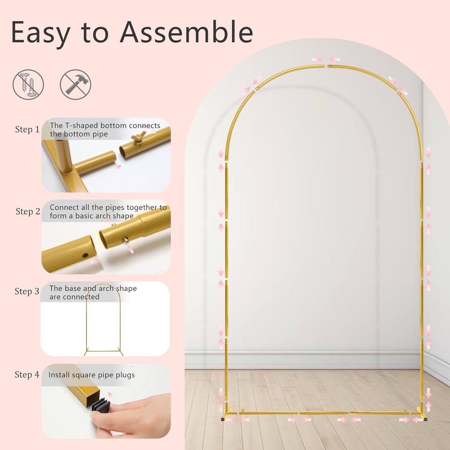 U+U 7.2FT, 6FT Arch Backdrop Stand, Gold Wedding Arch Stand Set of 2 for Birthday Party Bridal Baby Shower Balloon Arch Decoration (7.2FT, 6FT)