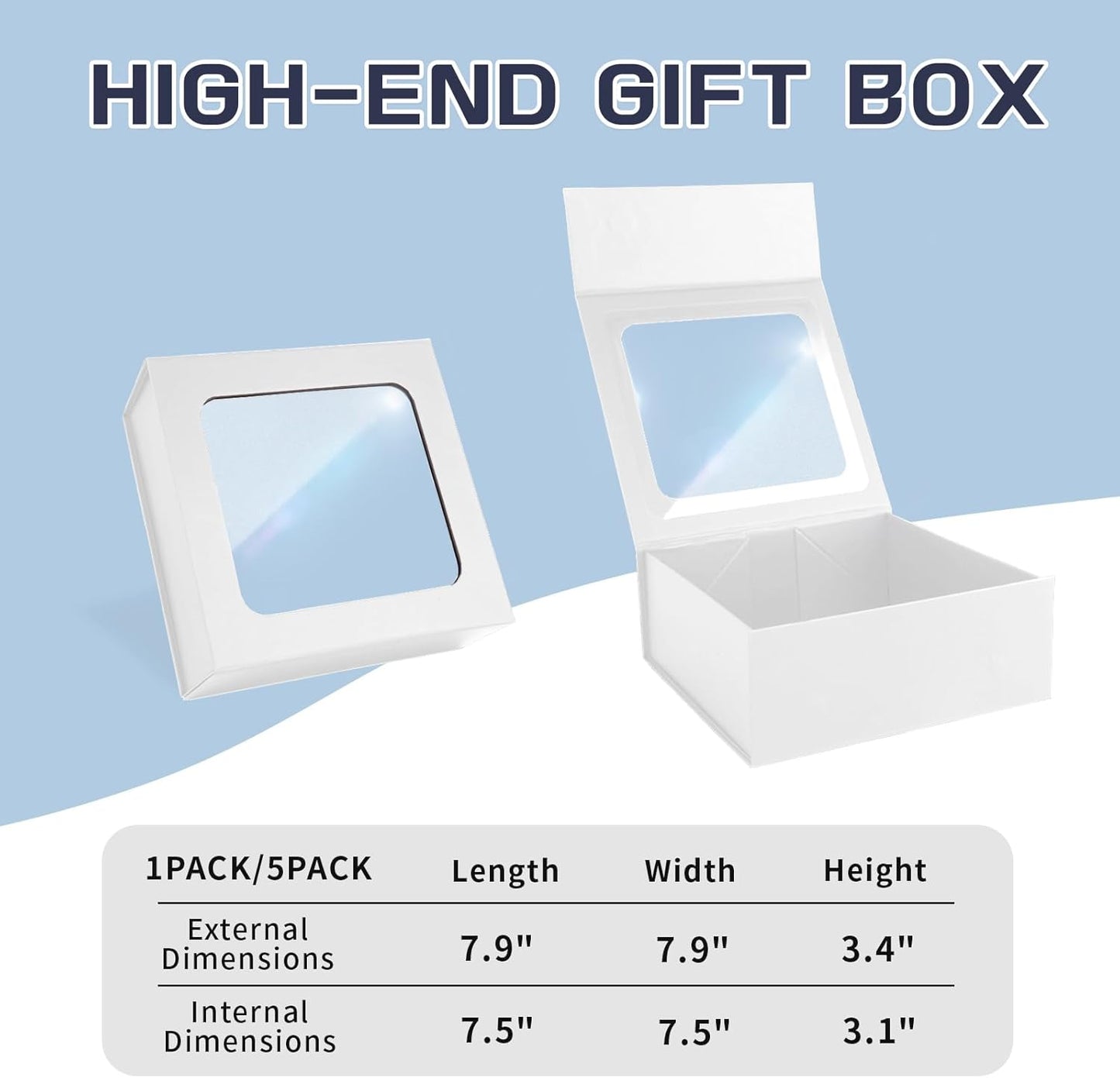 TIACABO White Gift Box with Window,7.5"x7.5"x3.1" Bridesmaid Boxe for Gifts Giving,Birthday Gift Boxes with Magnetic,Closure Lid Gifts Boxes for Presents,Cute Box,Luxury for Gift Packaging