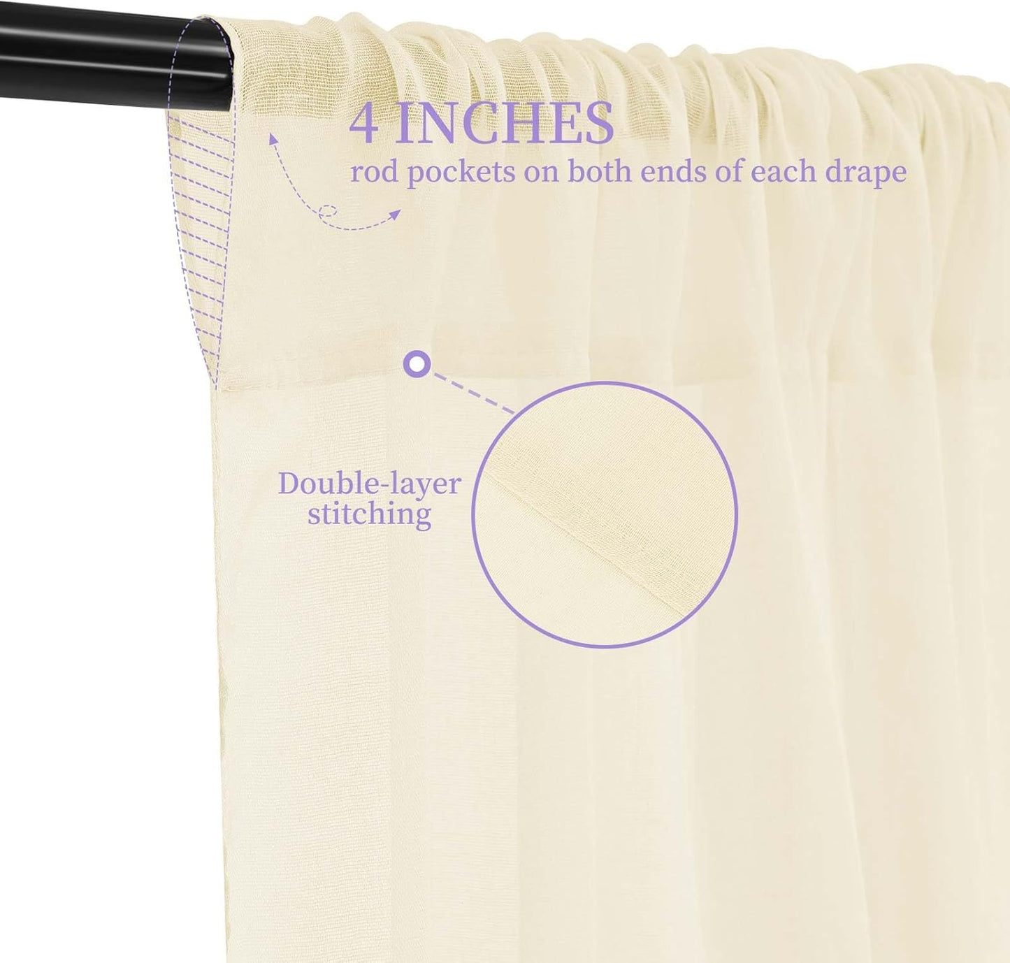 6 Panels Ivory Ceiling Drapes for Wedding, 5ftx40ft Cheesecloth Sheer Fabric Curtain Arch Draping, Romantic Decorations for Party Ceremony Stage