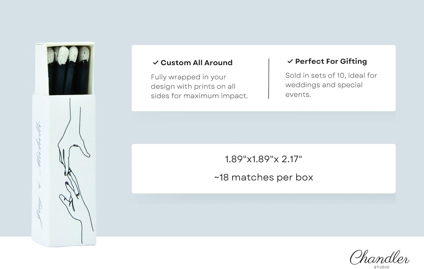 10 Boxes - Customized Matchboxes Colorful Tips (Wedding Design #5, 4" Matchboxes) (2" Matchsticks, Wedding Design #2)