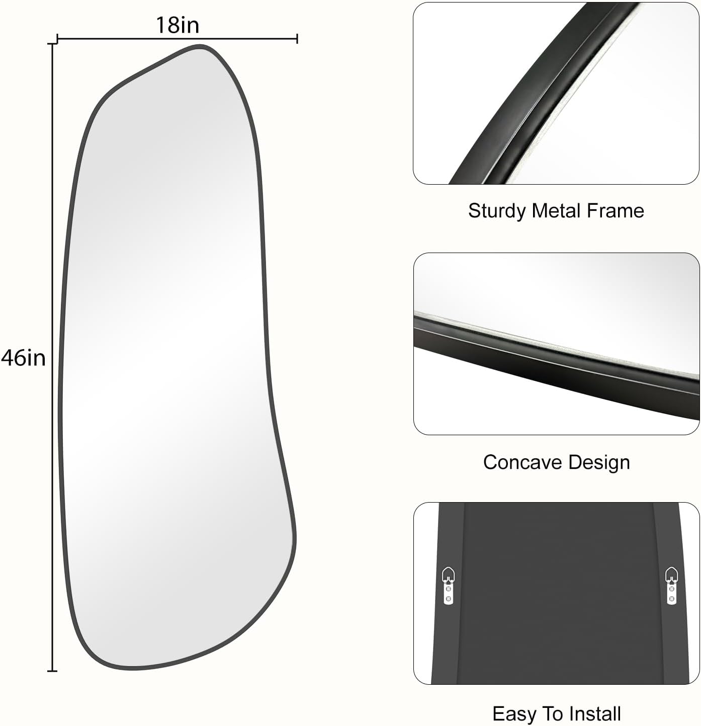 WallBeyond Irregular Wall Mirror, Asymmetrical Mirror Wall Mounted with Black Framed for Living Room, Bathroom, Bedroom, Entryway Wall Decor, 46"×18", Black