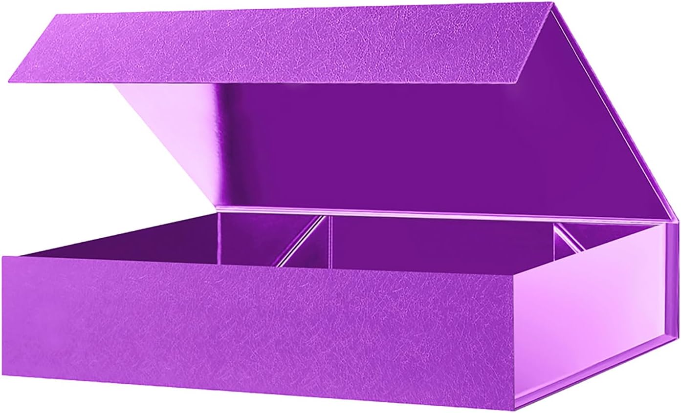 PACKHOME Gift Box 11.5x8x2.5 Inches, Sturdy Shirt Box with Magnetic Lid for Multiple Occasions (Glossy Light Purple)