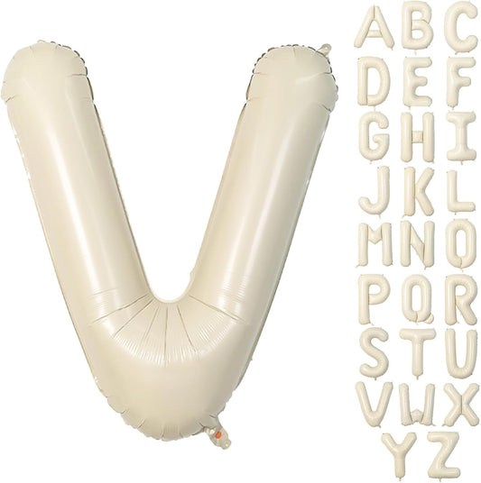 40 Inch Letter Balloons V, Big Custom A-Z Alphabet Foil Name Balloon Cream White, Self Inflating Beige Customize Helium Balloon Letters V for Women Girls Birthday Bride Baby Shower Party Decorations