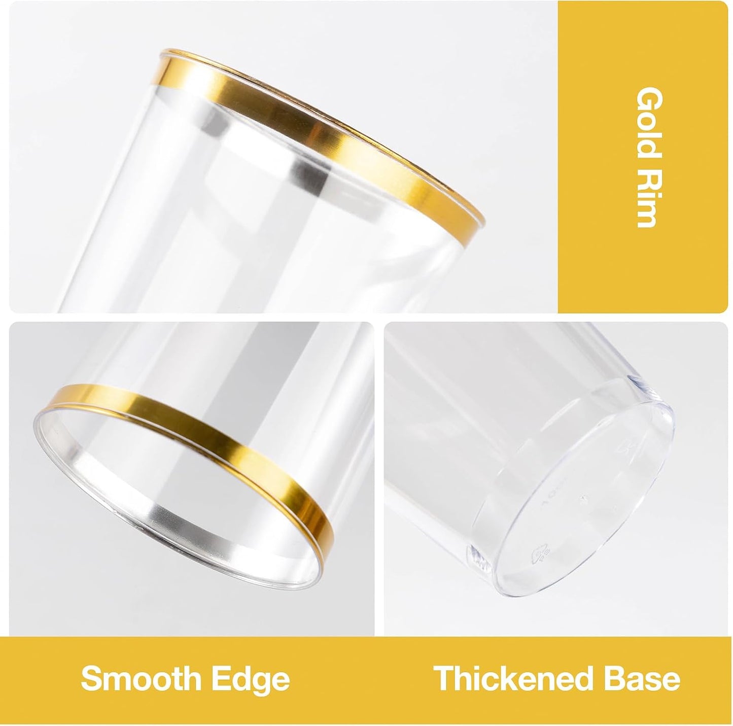 Goodluck 50PCS 14oz Gold Plastic Cups for Party, Disposable Gold Rim Cups, Plastic Cocktail Glasses for Wedding Thanksgiving, Christmas, and Parties