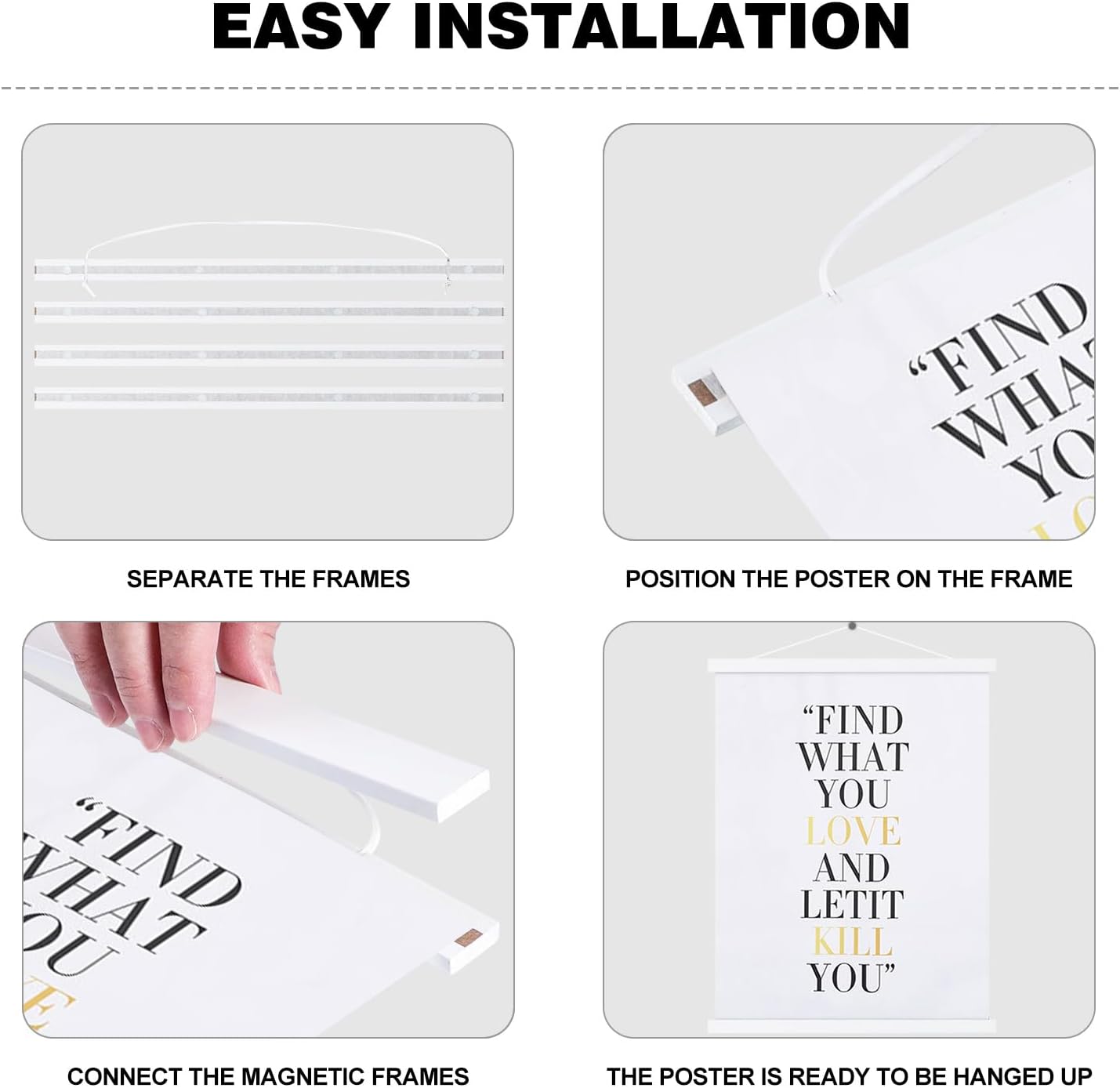 9x12 9x24 9x13 Poster Frame, Magnetic Light Wood Wooden Frame Hanger for Photo Picutre Canvas Artwork Art Print Wall Hanging (1 Pack, 9", White)