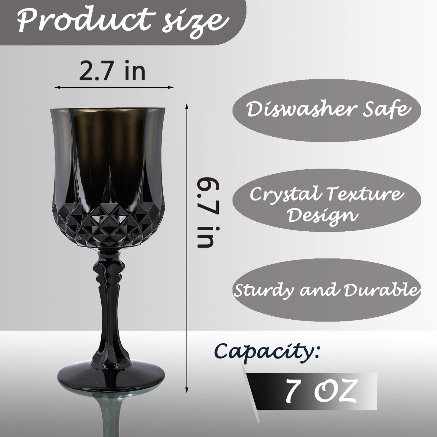 Plastic Wine Glasses，Plastic Goblets Vintage Style Cordial Drinking Glasses for Wedding Reception, Halloween Grand Event Party Supplies (12, Black)