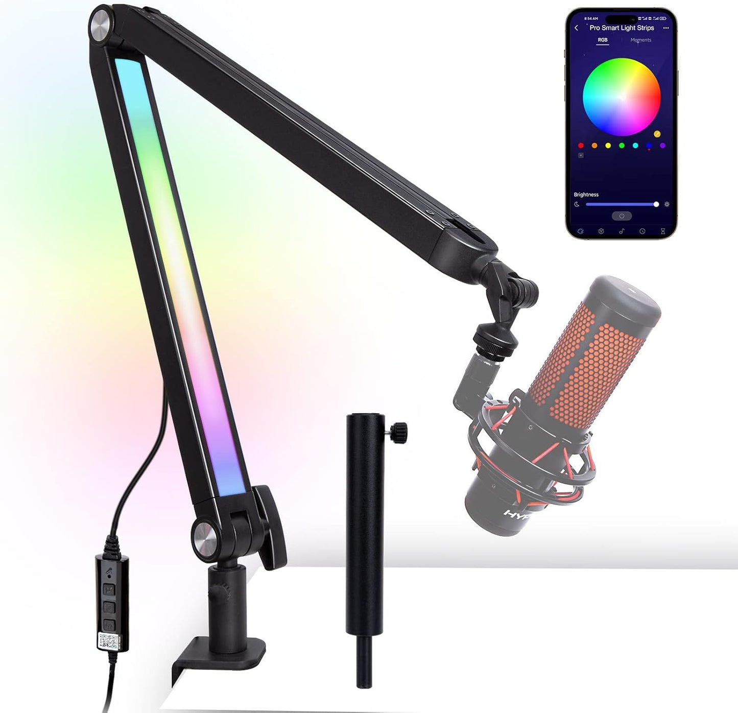 Boom Arm with RGB Light - Mic Arm for HyperX QuadCast, Blue Yeti, Shure SM7B, Rode and Most Gaming Mic, Height adjustable Mic Boom Arm Microphone Arm, Desk Mic Stand for Most USB Microphone By SUNMON
