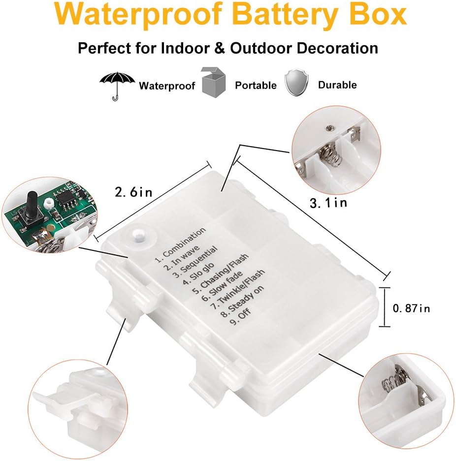 Battery Operated Christmas Lights - 16ft 50 LED String Lights with Timer, Waterproof, Warm White, 2 Pack for Indoor/Outdoor Wedding Party, Home, Garden