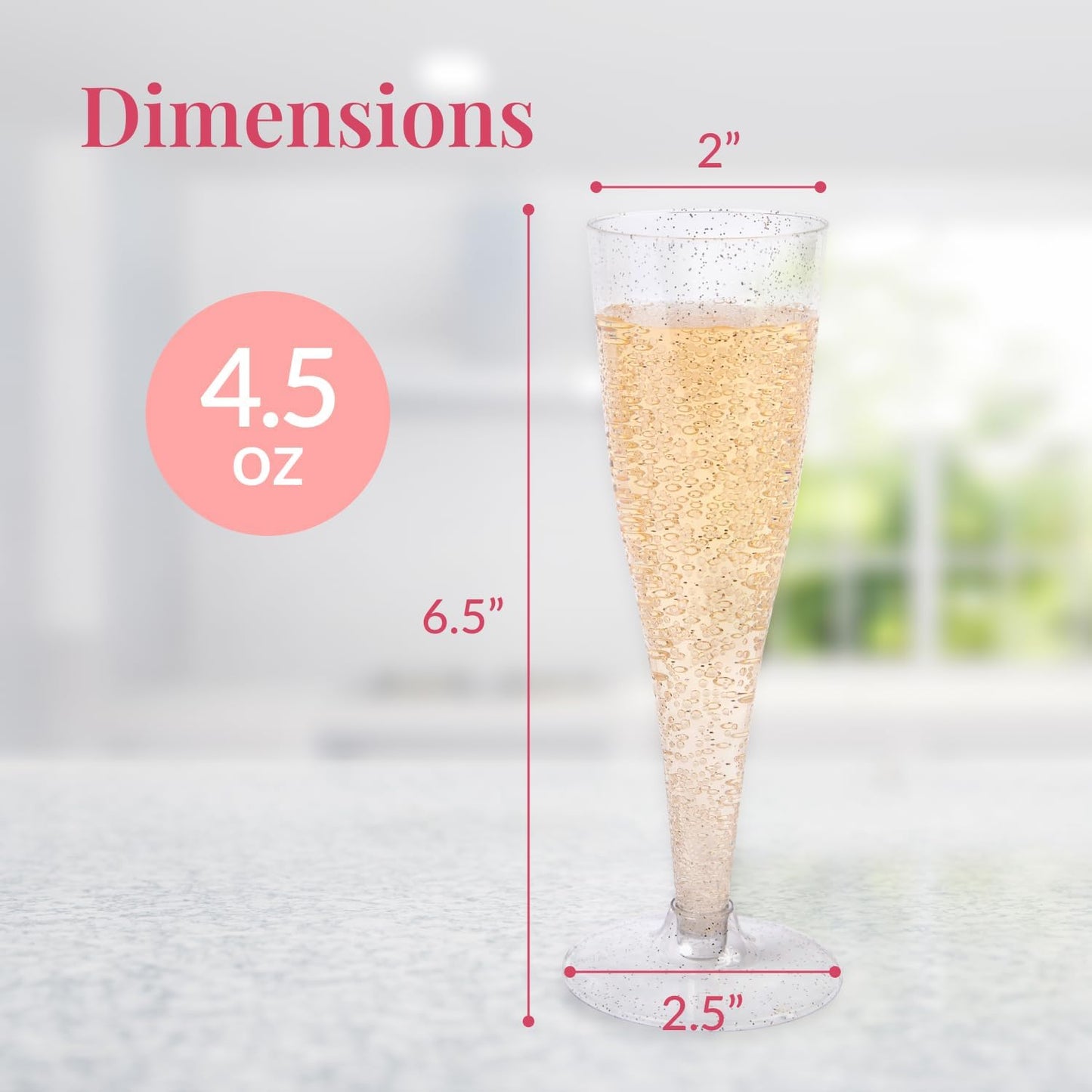 Prestee 24 Champagne Flutes Plastic - Disposable Flute - Silver Glitter Plastic Glasses for Parties - Mimosa Bar, Wedding, Shower Party, New Years Eve Party Supplies 2025 (Silver)