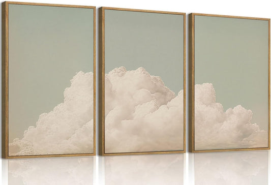 myusuar 3 Piece Large Modern Abstract Canvas Framed Wall Art For Living Room, Dearm Cloud Minimalist Wall Art Decor Posters Prints For Bedroom Office, 24x36in