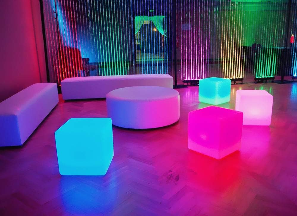 Mr.Go 14-Inch Color Changing LED Cube Light Stool, Glow Cube Seat for Kids, Modern LED Light Side Table, 16 RGB Colors LED Mood Lighting, Ideal for Home Garden Patio Bar Pool Party Decorative Lighting