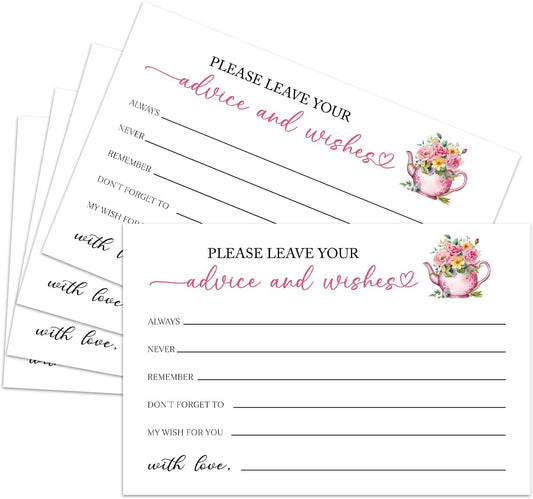 25 Advice and Wishes Cards, Floral & Teapot Fill-In Advice Cards for Bridal Shower Wedding Birthday Party Baby Shower Graduation Party, Well Wishes Card for Mr & Mrs Adults, Party Supplies -06