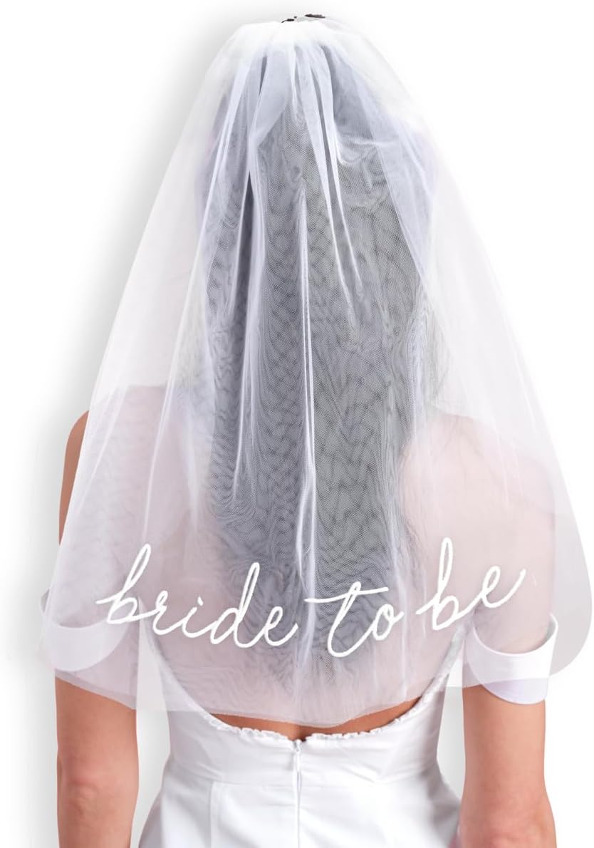 xo, Fetti Bachelorette Bride To Be Embroidered Veil | BachParty Accessory, Bride To Be Headband Decorations, White Headpiece Bridal Shower Gift, Engagement Supplies, Wedding, Bridesmaid Favors