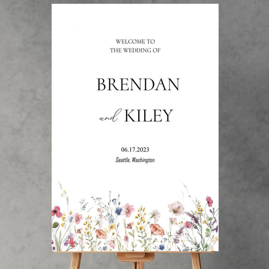Spring Wildflower Wedding Welcome Signs, Welcome Sign Wedding, Customized Wedding Welcome Sign, Custom Wedding Welcome Sign