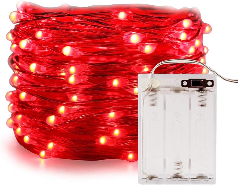 ANJAYLIA String Lights, 16.5Ft/5M 50leds Bright Light Party Home Festival Decorations Battery Operated Lights(Red)