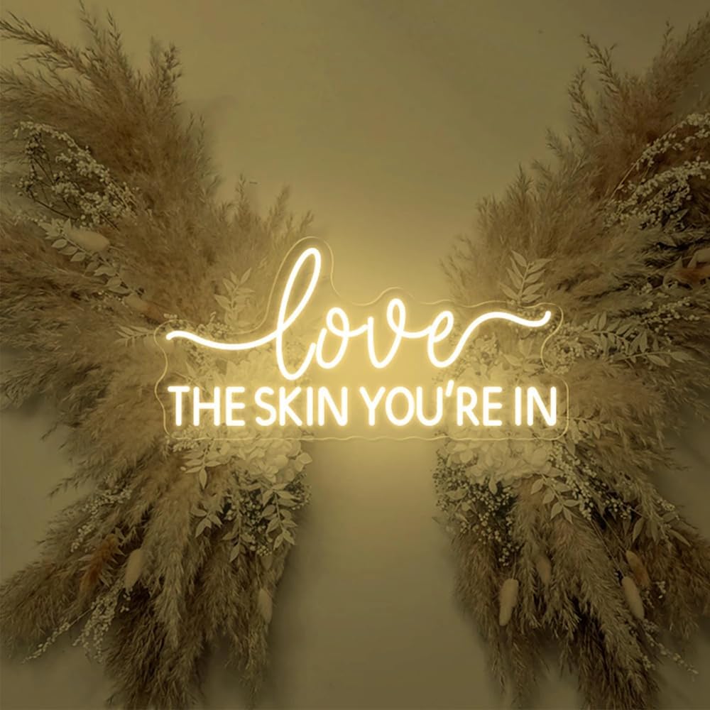 Love The Skin You 're In Neon Sign,Wax Specialist Wall Sign,Esthetics Salon Suite Decor, Waxing Studio Sign,Clinic Sign Size:17inches
