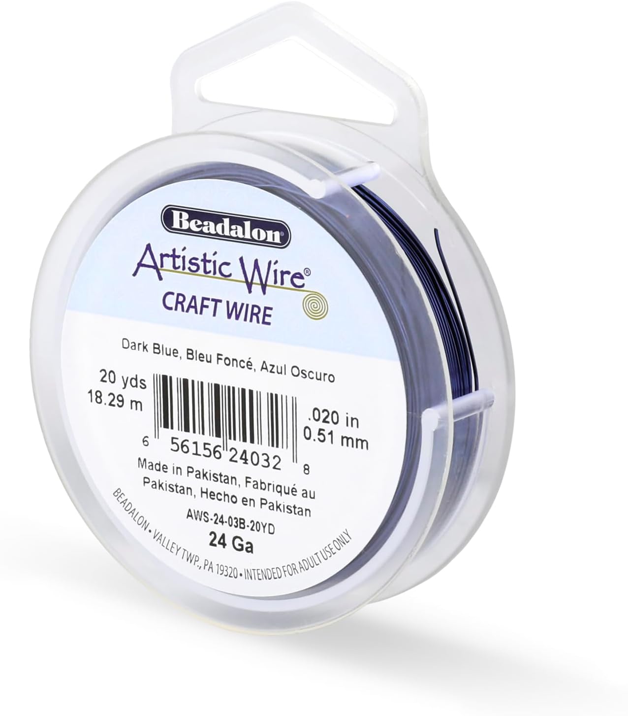 Artistic Wire, 24 Gauge Tarnish Resistant Colored Copper Craft Wire, Dark Blue, 20 yd
