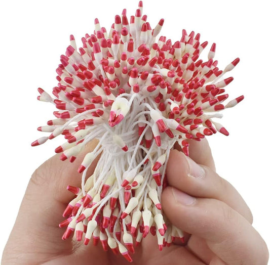 HAHIYO 700Pcs 2mm Light Yellow & Red Pearl Double Head Flower Stamen Pistil for Making, Scrapbook Decoration - Bicolor Handmade Artificial Pearlized Floral Pollen