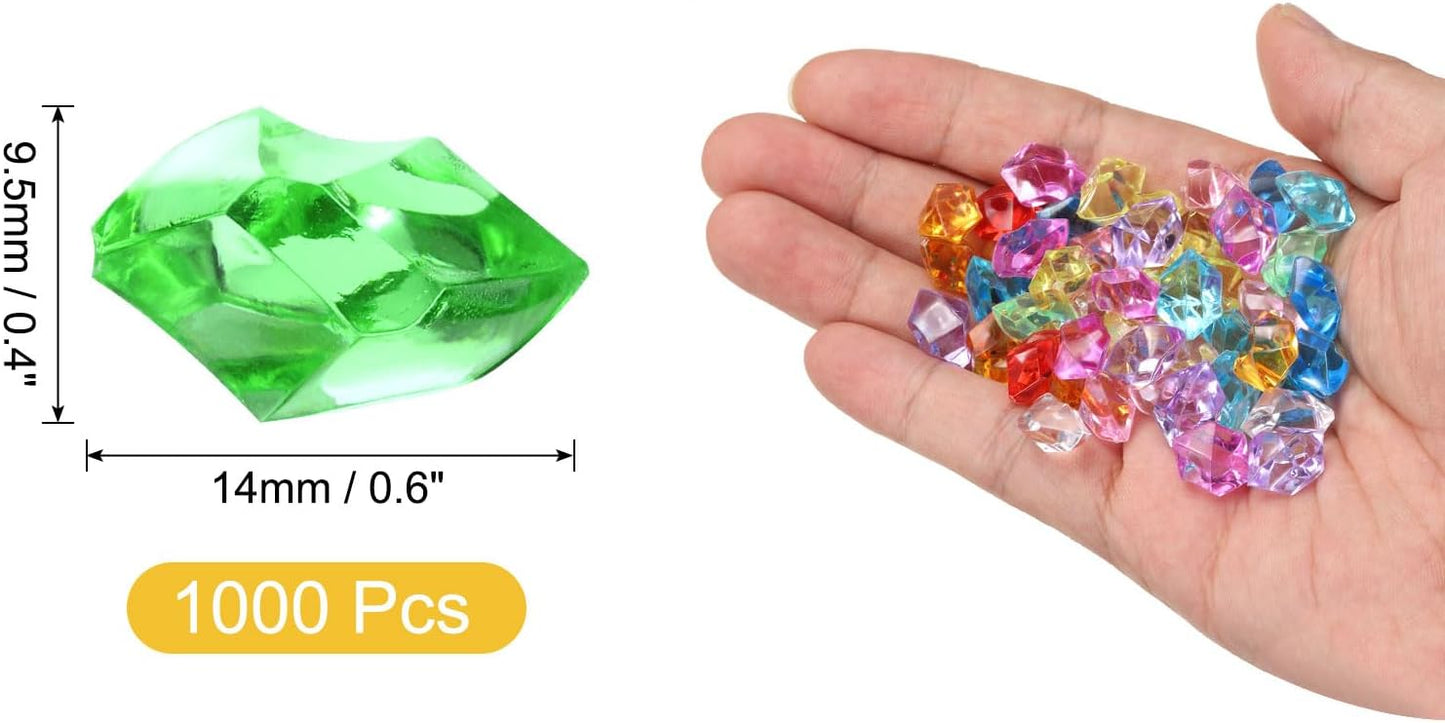 uxcell 1000pcs Fake Ice Rocks, Dazzling Clear Resin Crushed Ice Sparkling Fake Diamonds Gem Stones for Vases Fillers Table Scatter, Theme Party Favors, Green