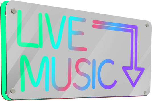 Live Music Neon Sign, Mirror LED Light Wall Décor with App-Controlled DIY Color, for Bars, Studios, Home