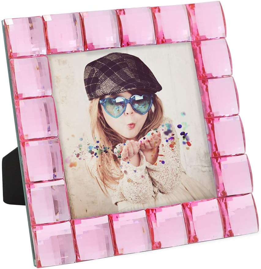 Isaac Jacobs Decorative Sparkling Light Pink Jewel Picture Frame, Photo Display & Home Décor (4x4, Light Pink)