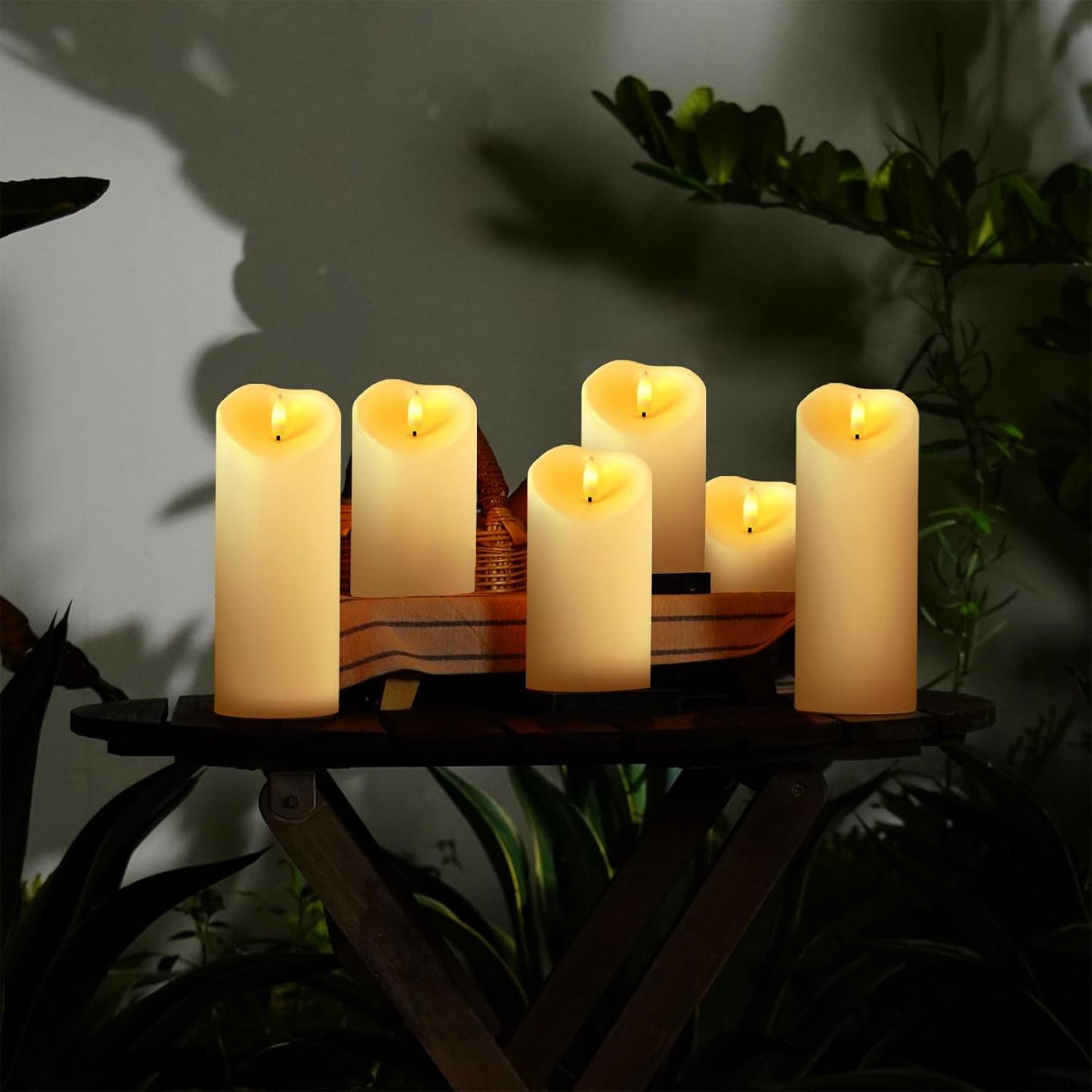 Amagic Waterproof Outdoor Flameless Candles with Remote, LED Candles Battery Operated with Timer, Flickering Fake Pillar Candle for Outside Patio Yard Decor, Ivory, Set of 5, D3 X H4 5" 6" 8" 8"