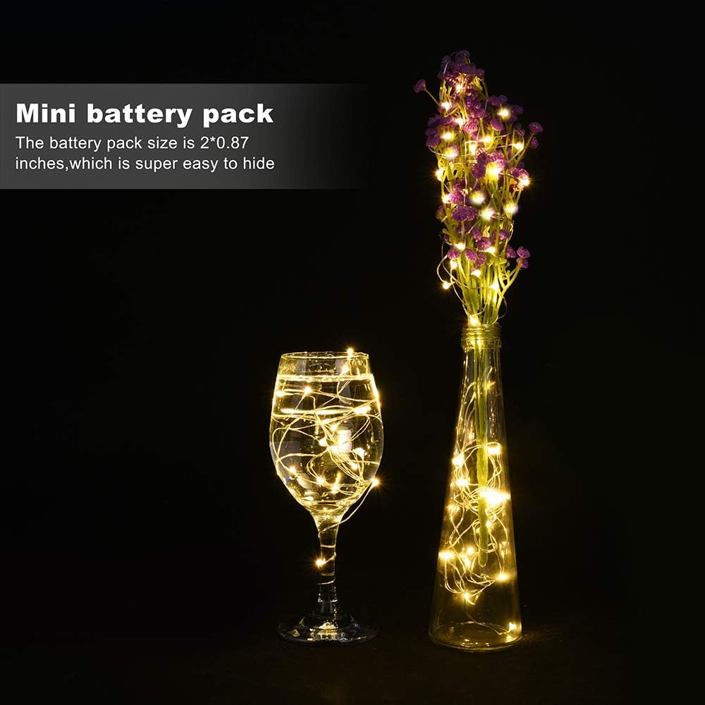 24 Pack Fairy Lights Battery Operated String Lights-3.3ft 20 LED Silver Wire Warm White for Wedding,Party,Table Centerpieces,DIY Crafts,Mason Jars Decor