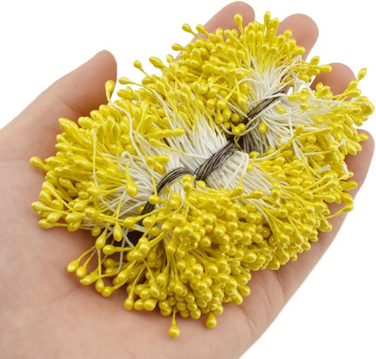 HAHIYO 700Pcs 3mm Yellow Pearl Straight-head Artificial Floral Pistil for Making & Decoration