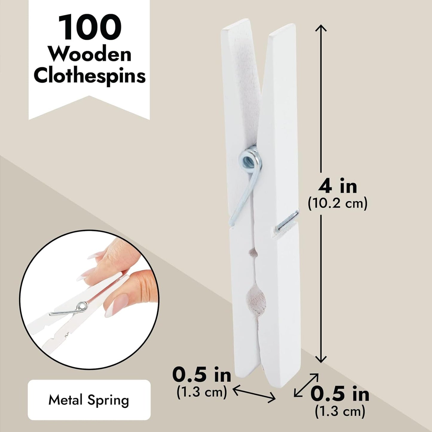 Juvale Wooden Clothespins - Outdoor Drying & Heavy-Duty Clothes Pins - White Clothespins for Home Decor & Photo Clips - Craft Projects & Wood Clips - Pack of 100, White, 4 in