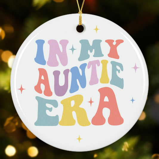 NewEleven Gifts for Aunt from Niece, Nephew - Ornament for Aunt, New Auntie - Aunts Birthday Gift, Aunts Announcement, in My Auntie Era - Ceramic Christmas Ornaments