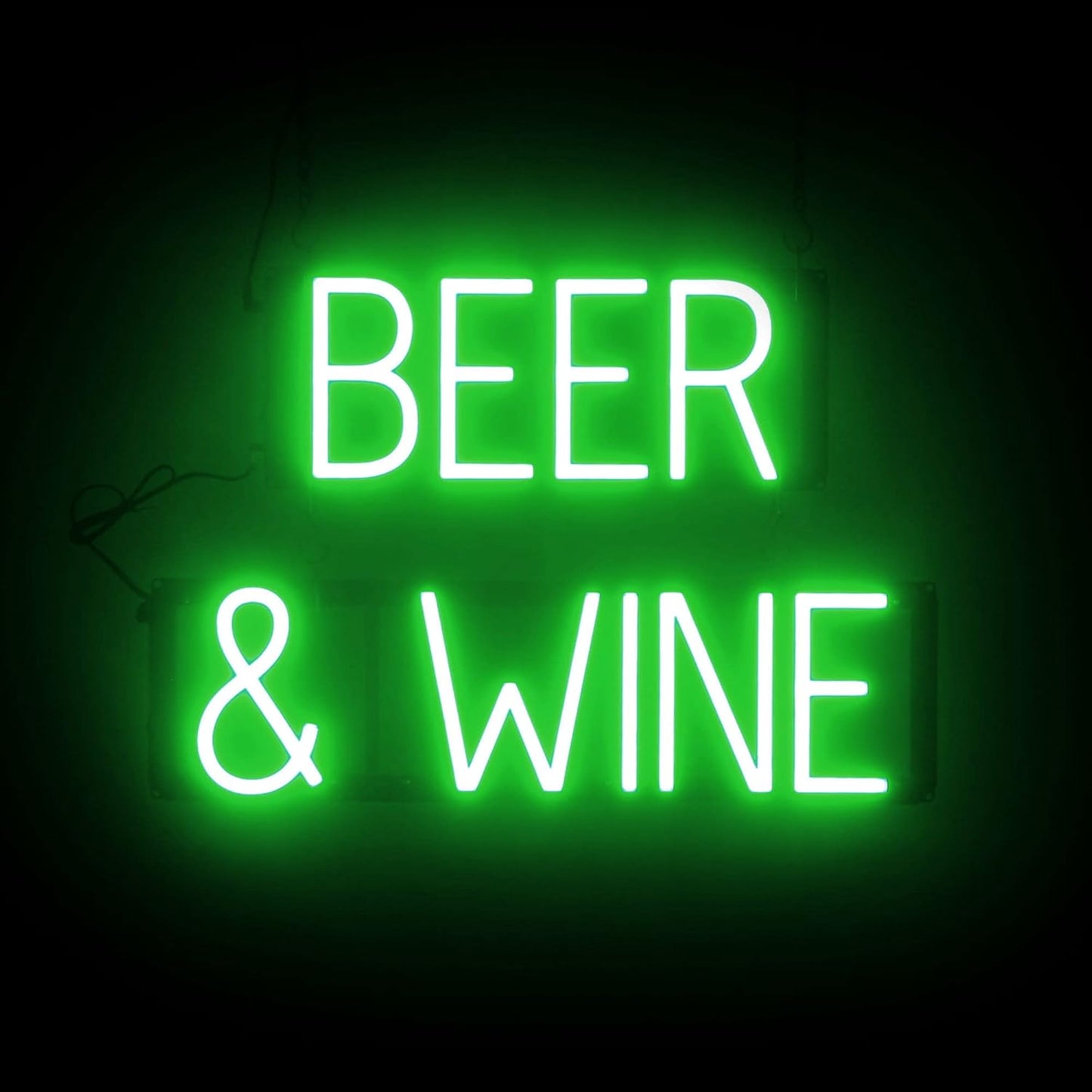 SpellBrite BEER & WINE Sign | Beer-Related Sign with Neon Look, Green LED Light Source | 22.0" x 15.0"