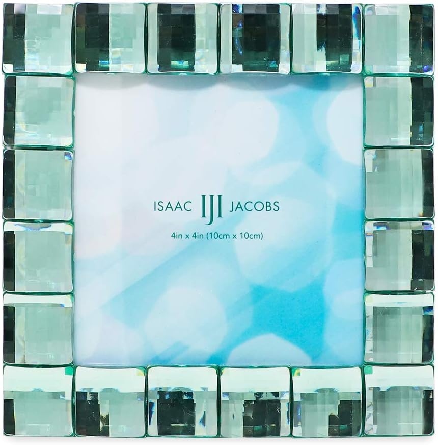 Isaac Jacobs Decorative Sparkling Light Green Jewel Picture Frame, Photo Display & Home Décor (4x4, Light Green)