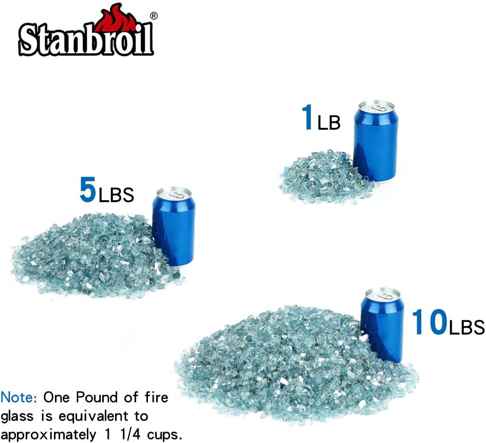 Stanbroil 10-Pound Fire Glass - 1/4 inch Reflective Tempered Fire Glass for Fireplace Fire Pit, Aqua Blue Reflective