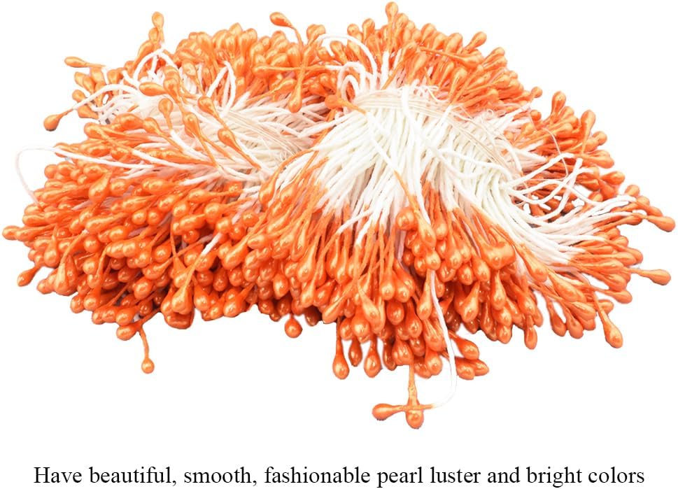 HAHIYO 700pc 3mm Orange Pearl Double Head Flower Pistil for Flower Making and Scrapbook Decoration