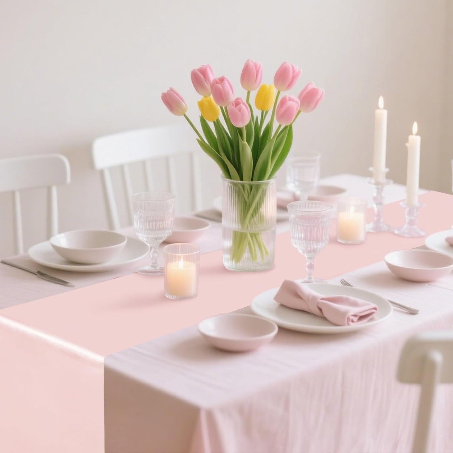 10 Pack Satin Table Runner 12 x 108 Inch Long Rose Gold Silk Table Runner for Wedding Party Banquet Birthday Decoration