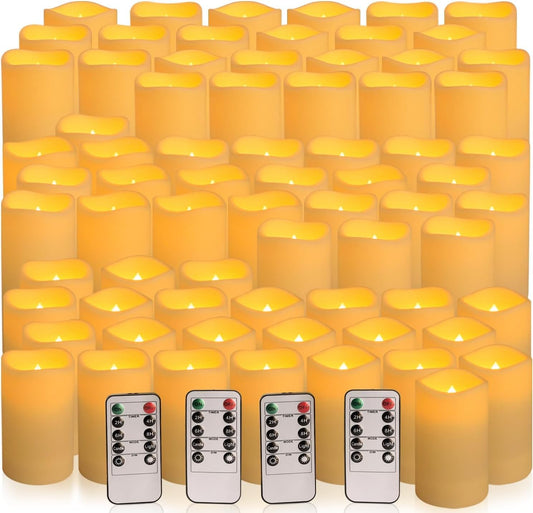 Set of 72 Waterproof Outdoor Flameless Candles, LED Candles with 4 Remote and Timer,(H 4" 5" 6" x D 2.2"),for Halloween Wedding Festiv