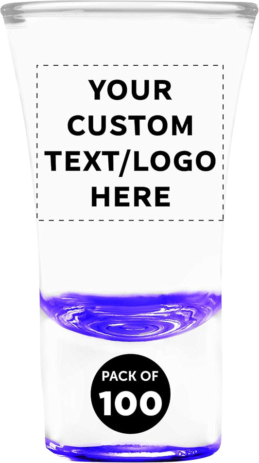 Custom 2 oz. Lord Shooter Etched Shot Glasses, 100 pack, Personalized Text, Logo, 21st Birthday Party, Lounge Glassware, Purple