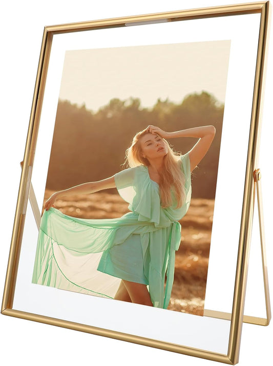 Gold Floating Frame (8×10 inches, Vertical), For Picture 7x9, 6x8, 5x7, Tabletop Photo Frames, Classy Gift For Anniversary, Birthday or Wedding, Home or Office Décor