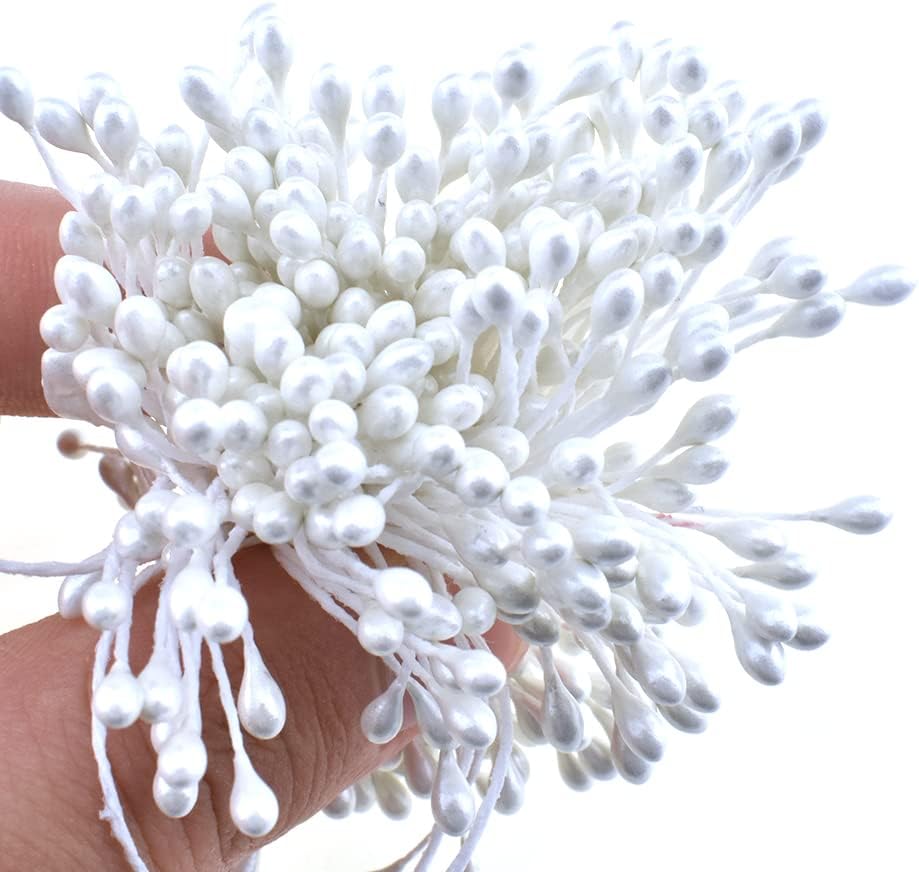 HAHIYO 700Pcs 3mm White Pearl Double Heads Flower Stamen Pistil Hand-Made Artificial Flower Pistil para Flores Pearlized Floral Stamen Flower Pollens Stamen for Flower Making Scrapbook Decoration