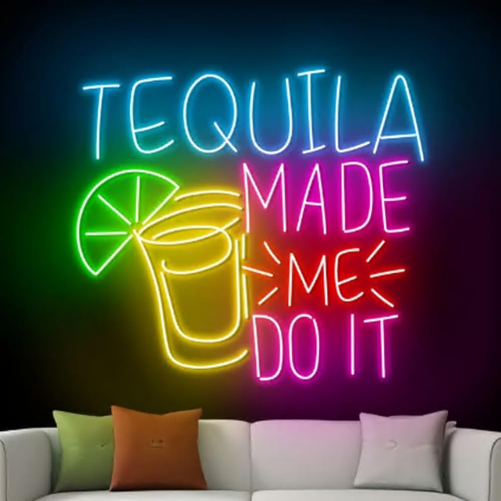 Tequila Made Me Do It Neon Wall Sign, Tequila Led Wall Sign, Cocktail Neon Wall Light, Liquor Wall Sign, Bar Pub Sign, Event Party Decor Size:18inch
