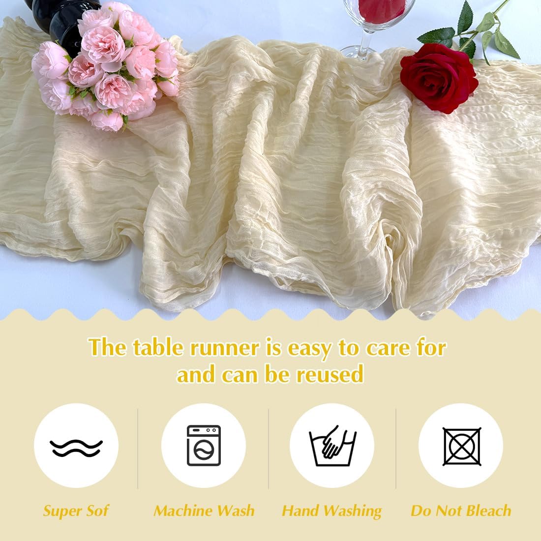 10 Pack Beige Cheesecloth Table Runner -21*120Inch Long Boho Wedding Table Decor, Rustic Gauze Fabric Runner for Bridal Showers, Baby Showers & Parties (Sheer, Lightweight, Wrinkled Design)