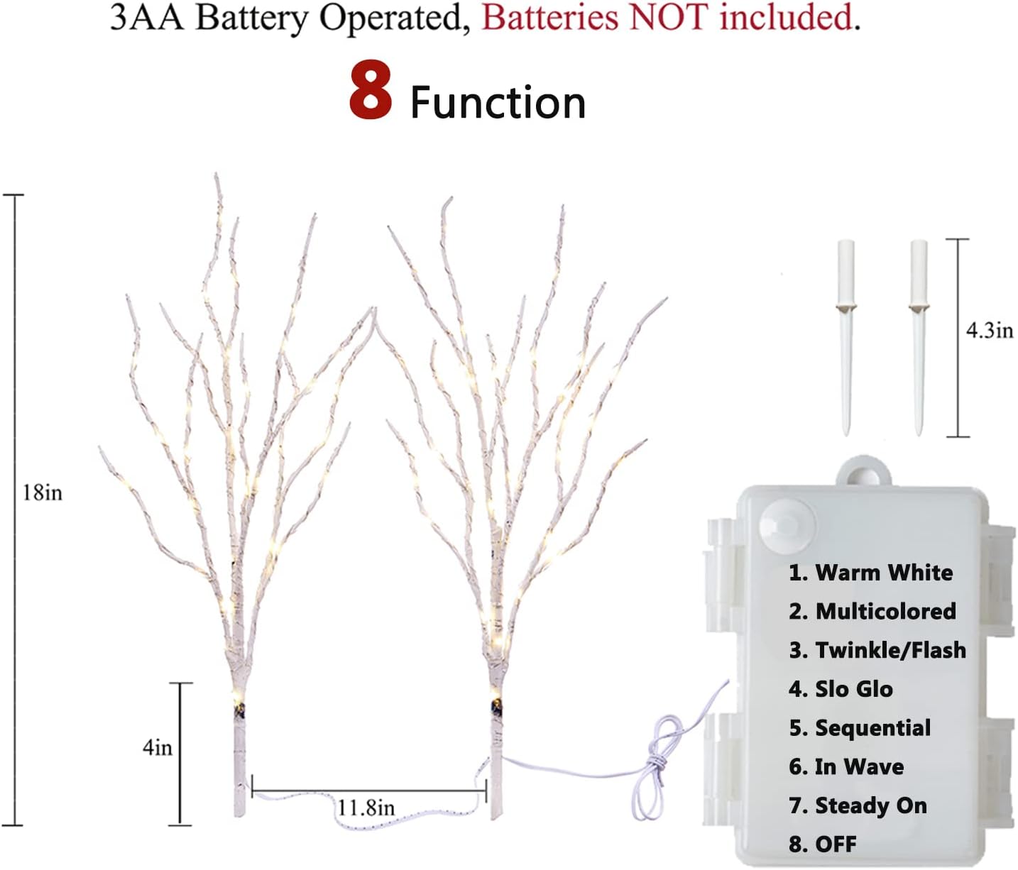 Hairui Lighted Birch Branches Battery Operated 70L 18IN Warm White and Multi Color Fairy Lights 8 Function for Halloween Home Christmas Decor