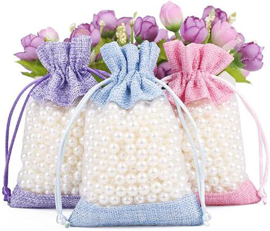 50 Pcs Burlap Bags with Drawstring,3.9"x5.5" Gift Bags Jewelry Pouch Bags for Candy Packing Party Favors Wedding Holiday DIY Craft(Pink)