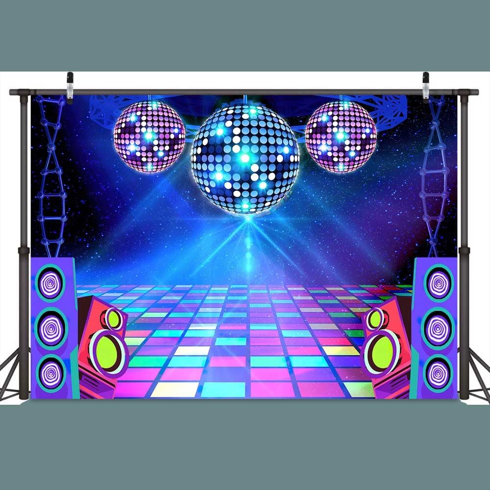 Disco Backdrop 7X5ft Retro Glow Party 70s 80s 90s Theme Stage Dance Background Disco Party Decoration Disco Ball Banner Dance Backdrop for Birthday Party Prom Portrait Photo Props Polyester, Green