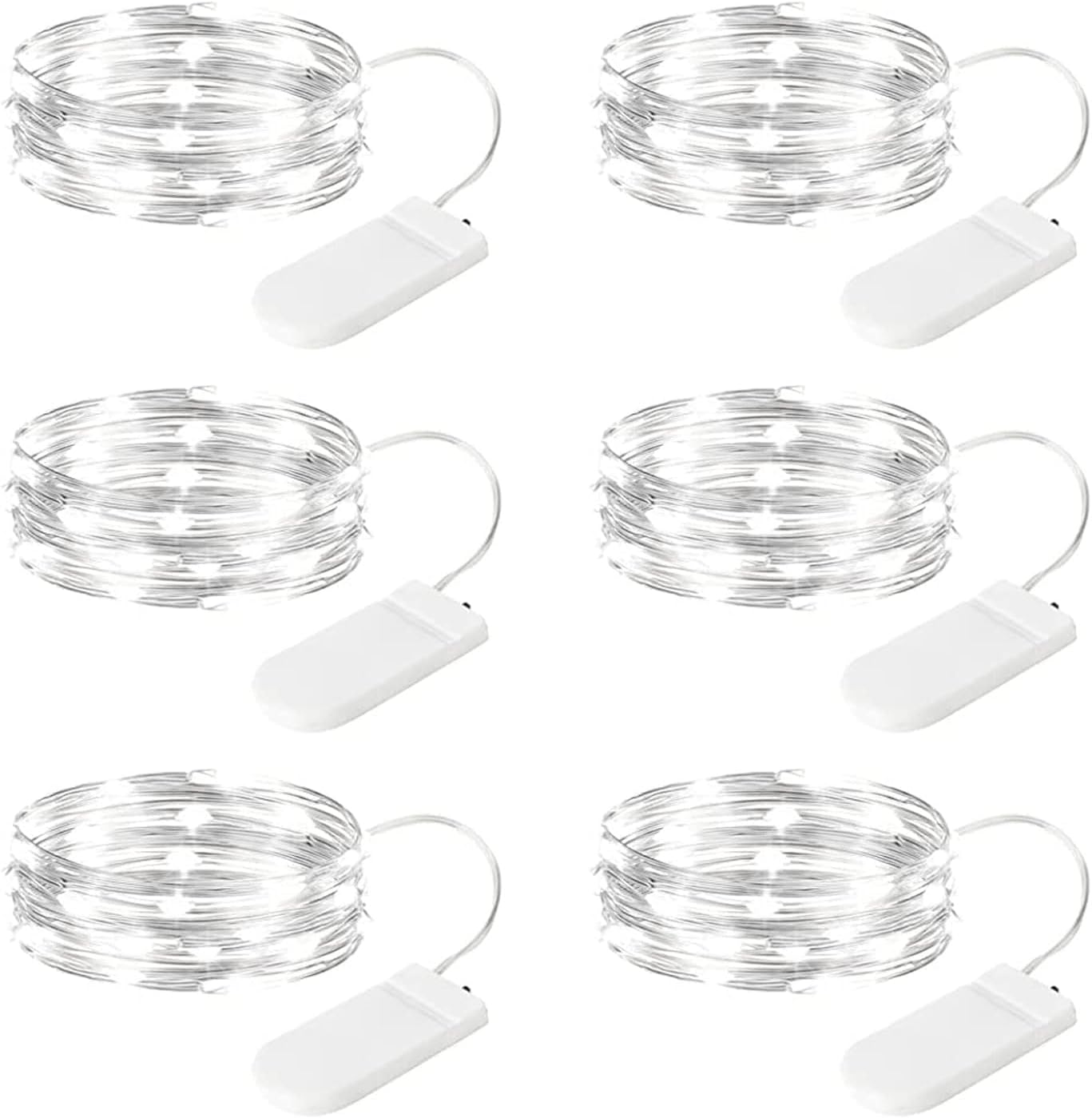 Minetom 6 Pack Fairy Lights Battery Operated String Lights - 7ft 20 LED Waterproof Silver Wire Firefly Lights Waterproof for DIY Crafts Wedding Décor Table Mason Jars Party, White