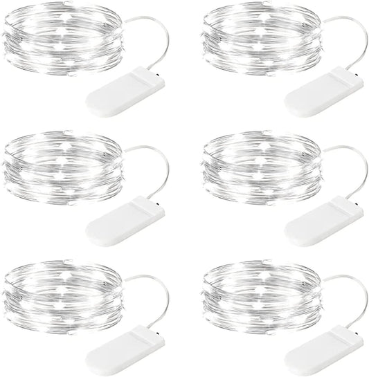Minetom 6 Pack Fairy Lights Battery Operated String Lights - 7ft 20 LED Waterproof Silver Wire Firefly Lights Waterproof for DIY Crafts Wedding Décor Table Mason Jars Party, White